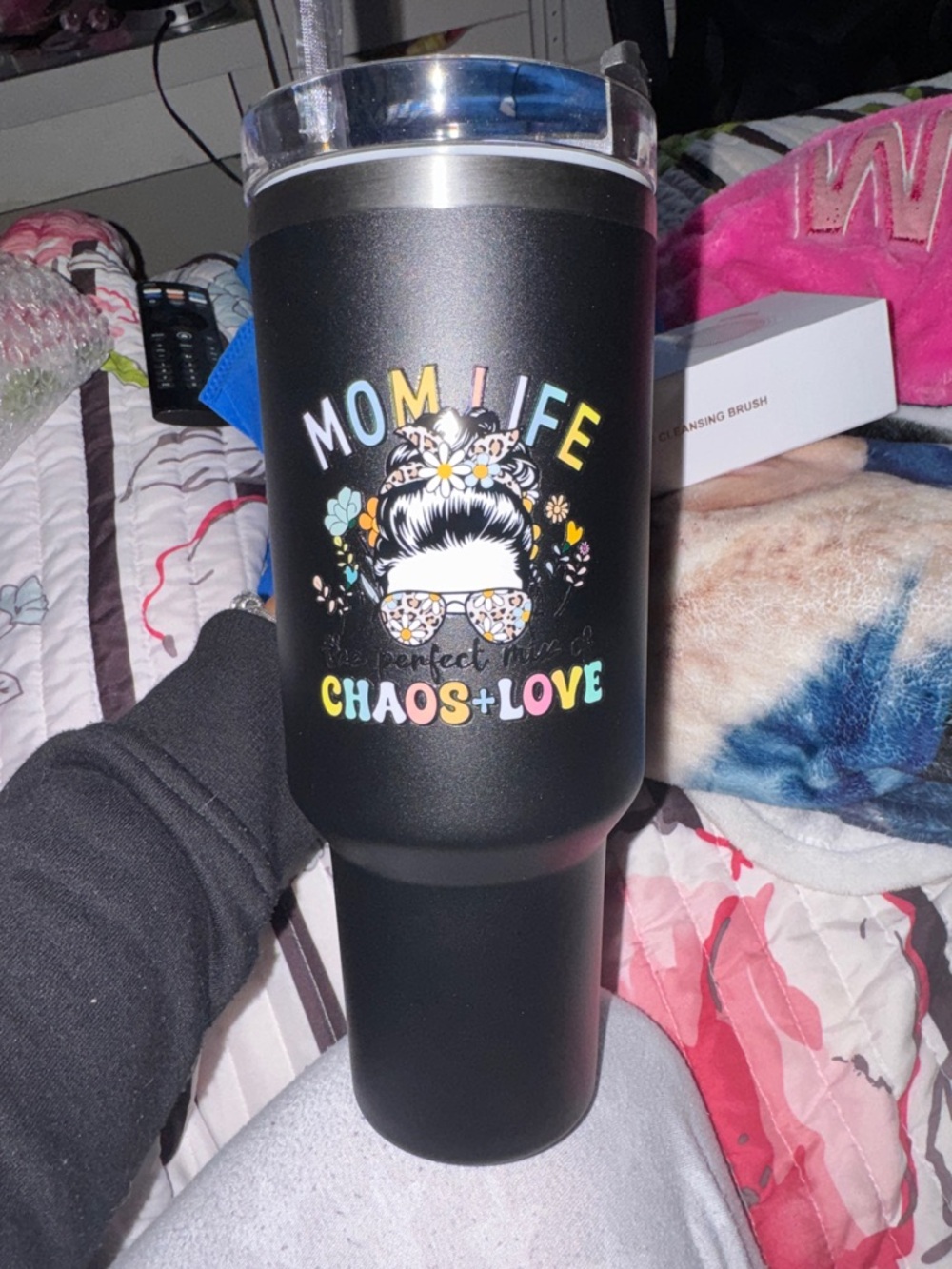 Mom Life "Chaos + Love" Black Travel Tumbler